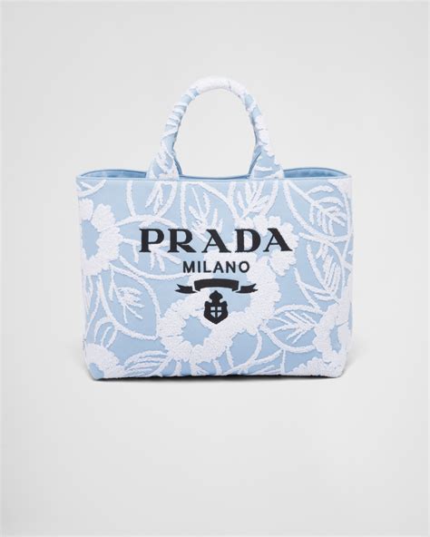 Sky Blue/white Embroidered drill tote bag 